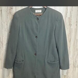 Vintage •Calvin Klein • Women's Gray Collarless Wool Coat